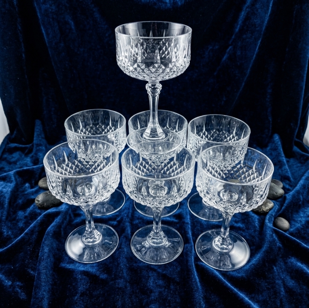 Vintage‎ 8 Pcs Cristal d’Arques Longchamp Champ Champagne Coupe Sherbet Glasses
